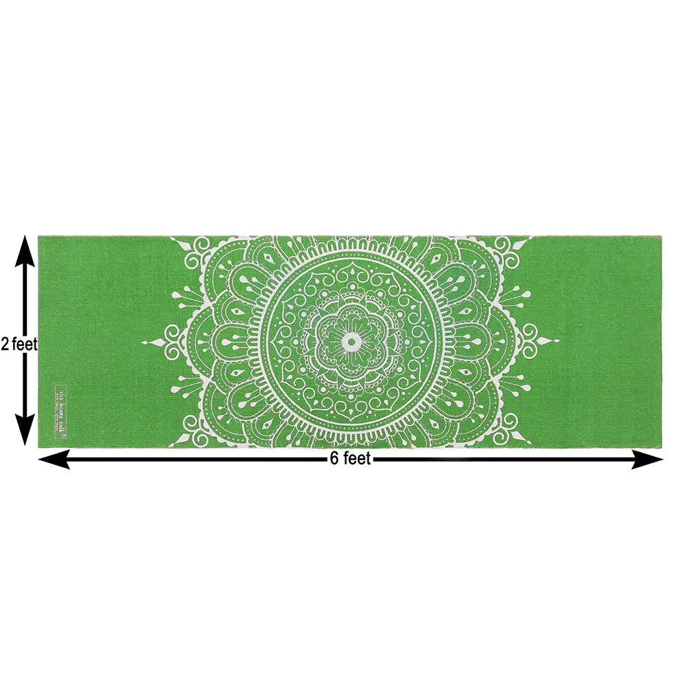 Green Mandala Art 100% Cotton Designer Yoga Mat / Excercise Mat- 2x6 ft