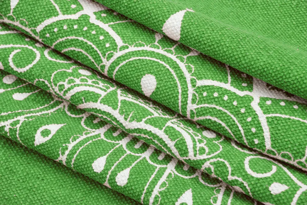 Green Mandala Art 100% Cotton Designer Yoga Mat / Excercise Mat- 2x6 ft