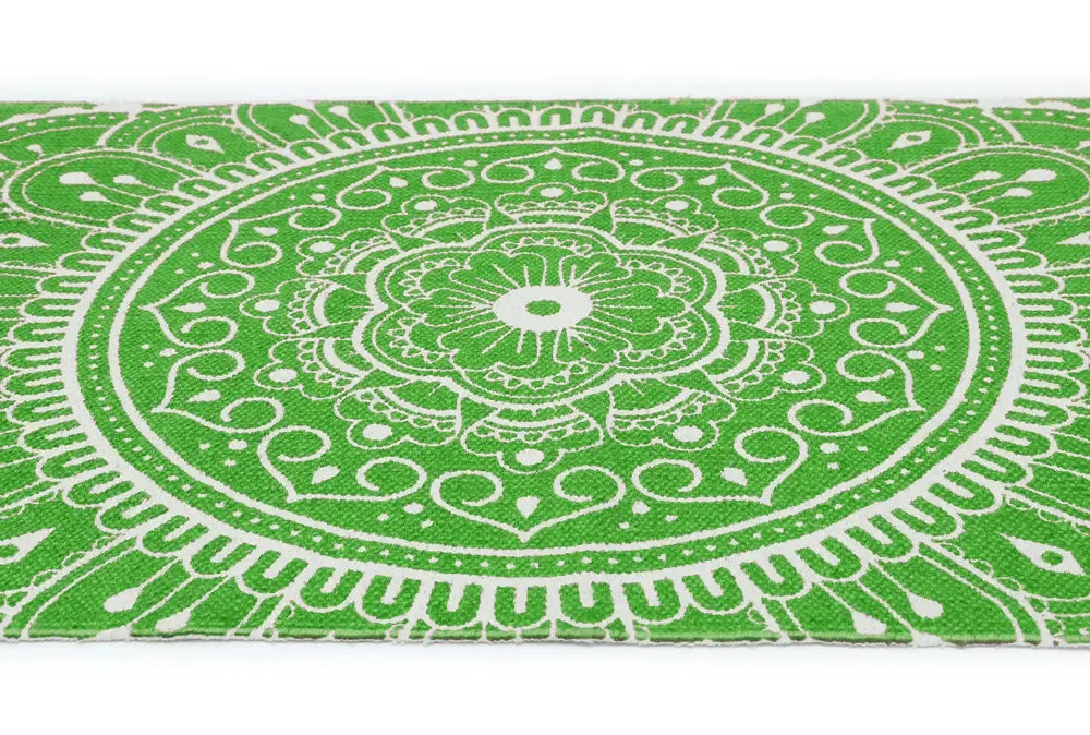 Green Mandala Art 100% Cotton Designer Yoga Mat / Excercise Mat- 2x6 ft
