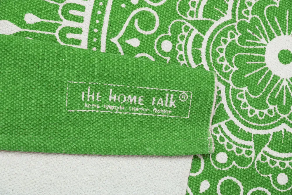 Green Mandala Art 100% Cotton Designer Yoga Mat / Excercise Mat- 2x6 ft