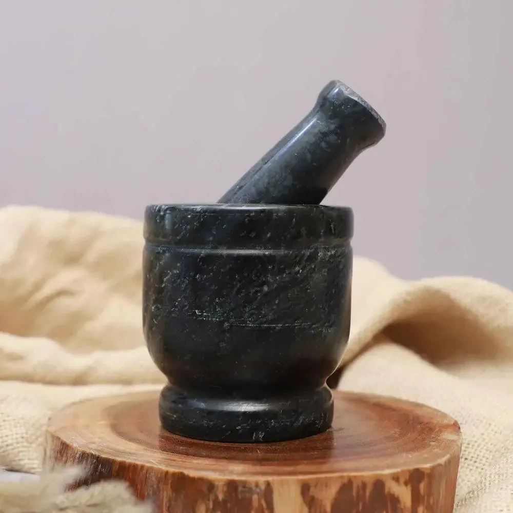Green Marble Black Mortar and Pestle