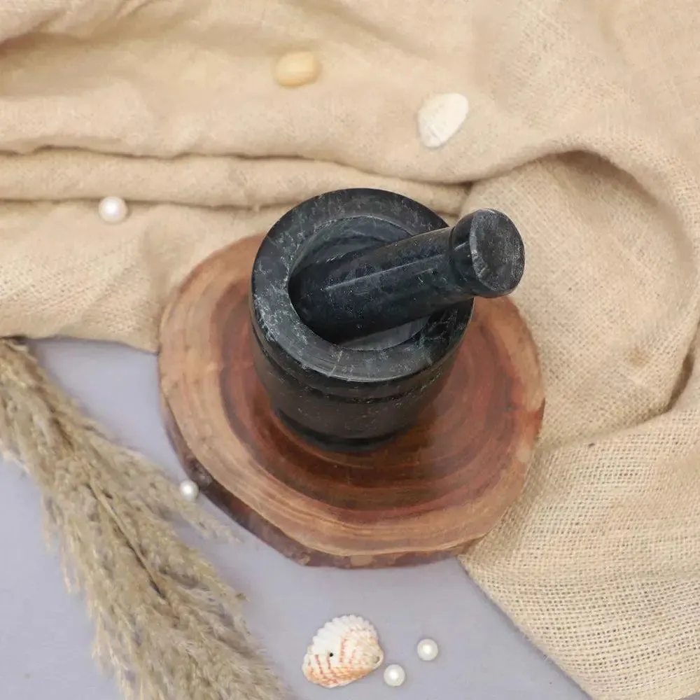 Green Marble Black Mortar and Pestle
