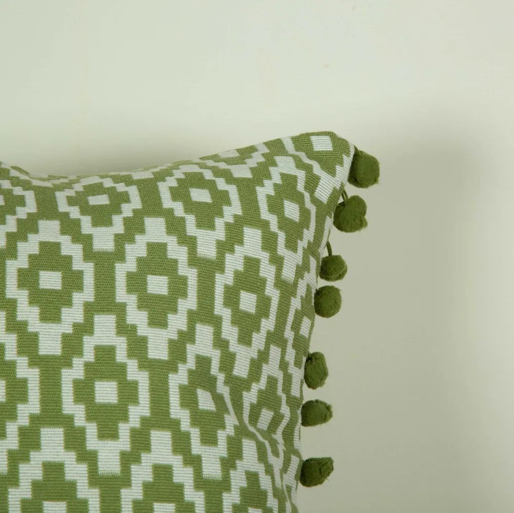 Green Maze Pom Pom Cushion Cover