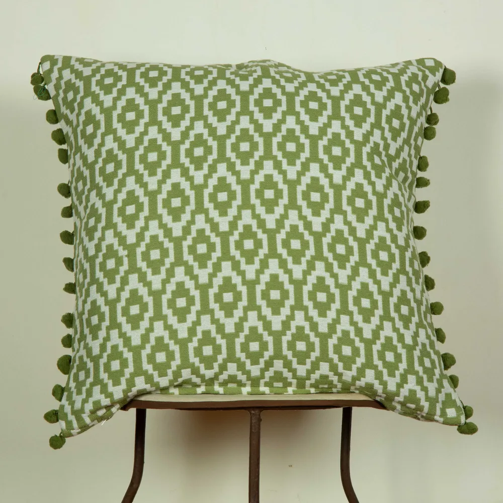Green Maze Pom Pom Cushion Cover
