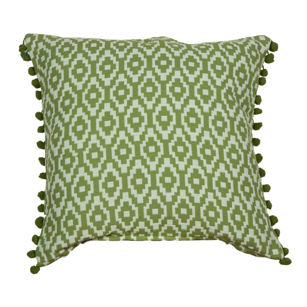 Green Maze Pom Pom Cushion Cover