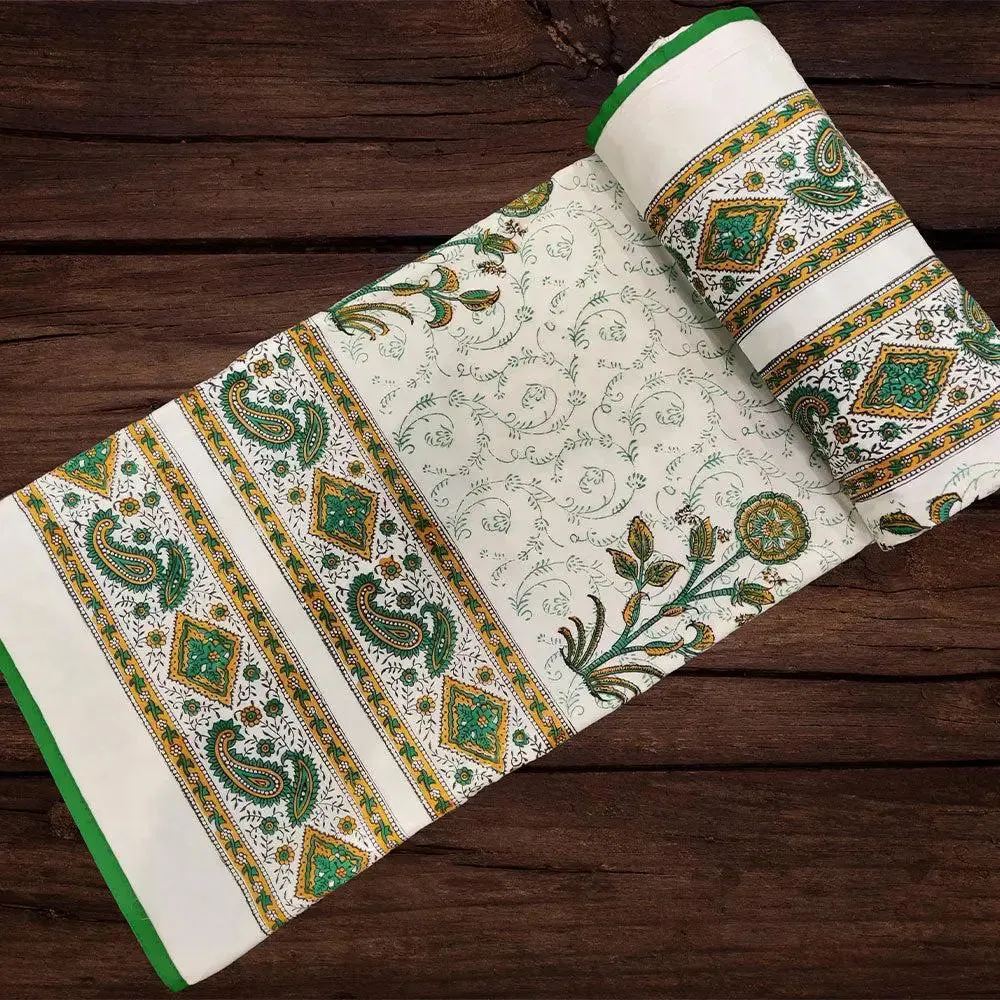 Green Paisley Pattern Hand Block Printed Single Bed Cotton Dohar