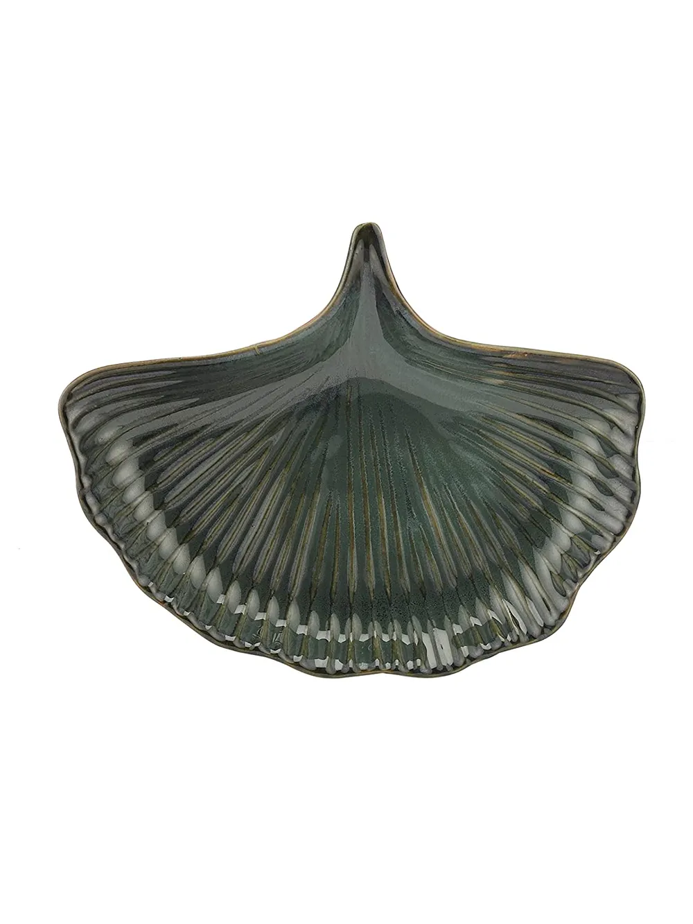 Green Petals Designer Ceramic Snacks Platter Set Of 2