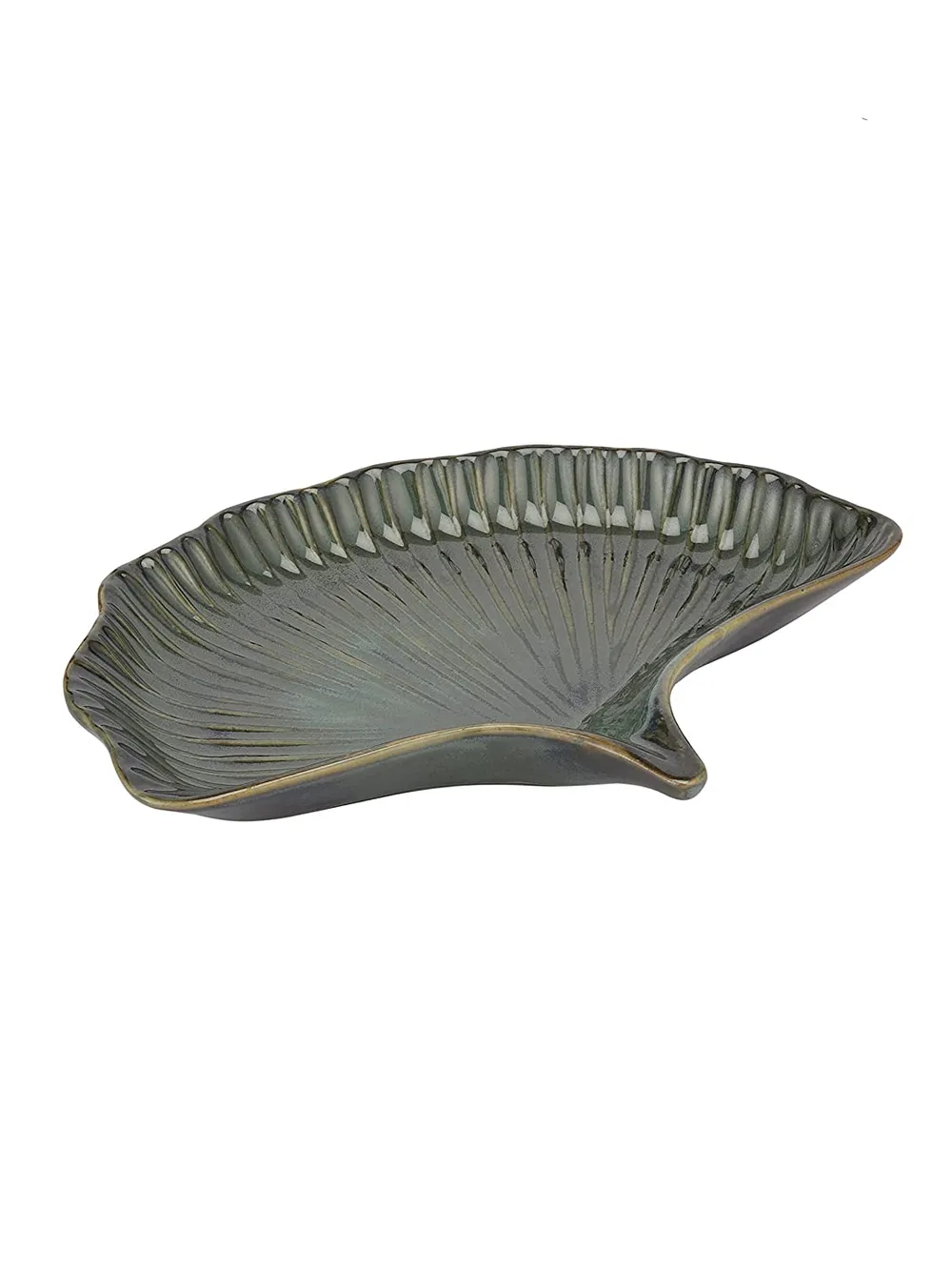 Green Petals Designer Ceramic Snacks Platter Set Of 2