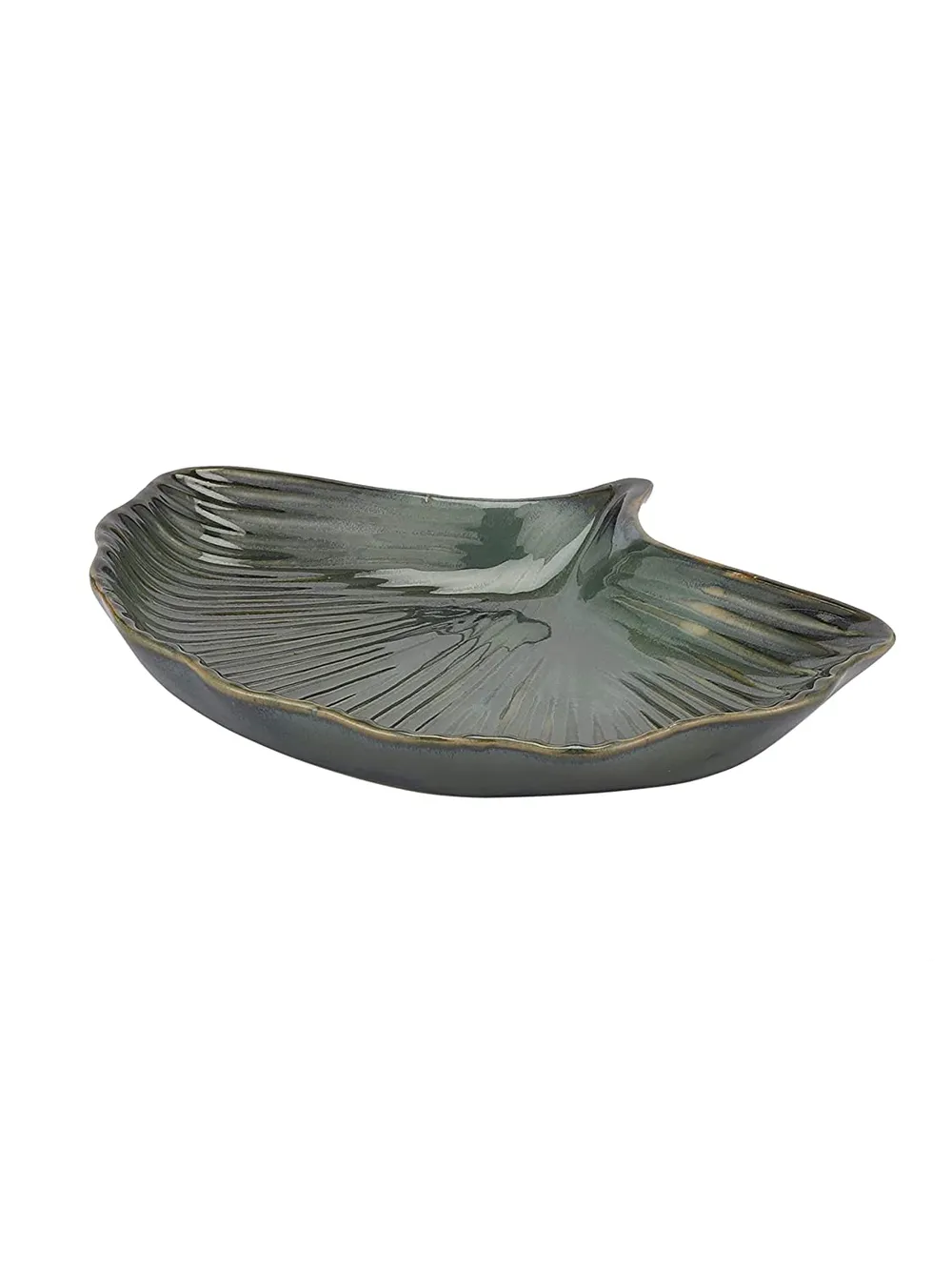 Green Petals Designer Ceramic Snacks Platter Set Of 2