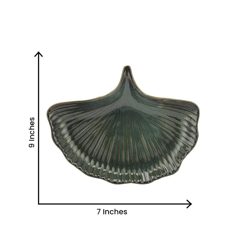 Green Petals Designer Ceramic Snacks Platter Set Of 2