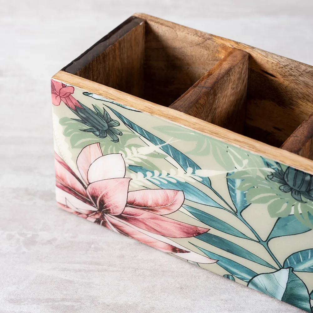 Green Printed Decorative Multipurpose Big Wooden Cutlery Holder