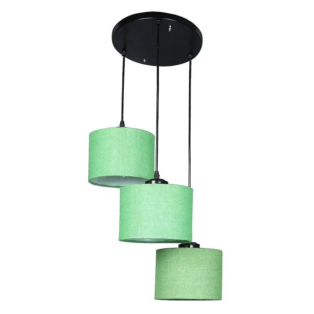 Green Round Jute Drum Cluster Hanging Light