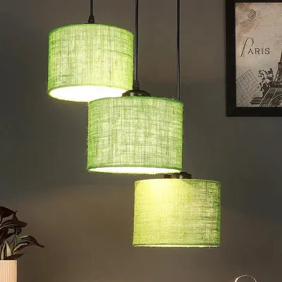 Green Round Jute Drum Cluster Hanging Light