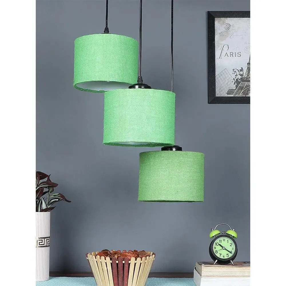 Green Round Jute Drum Cluster Hanging Light
