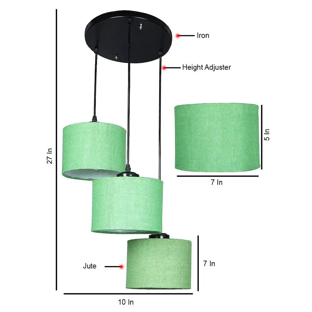 Green Round Jute Drum Cluster Hanging Light
