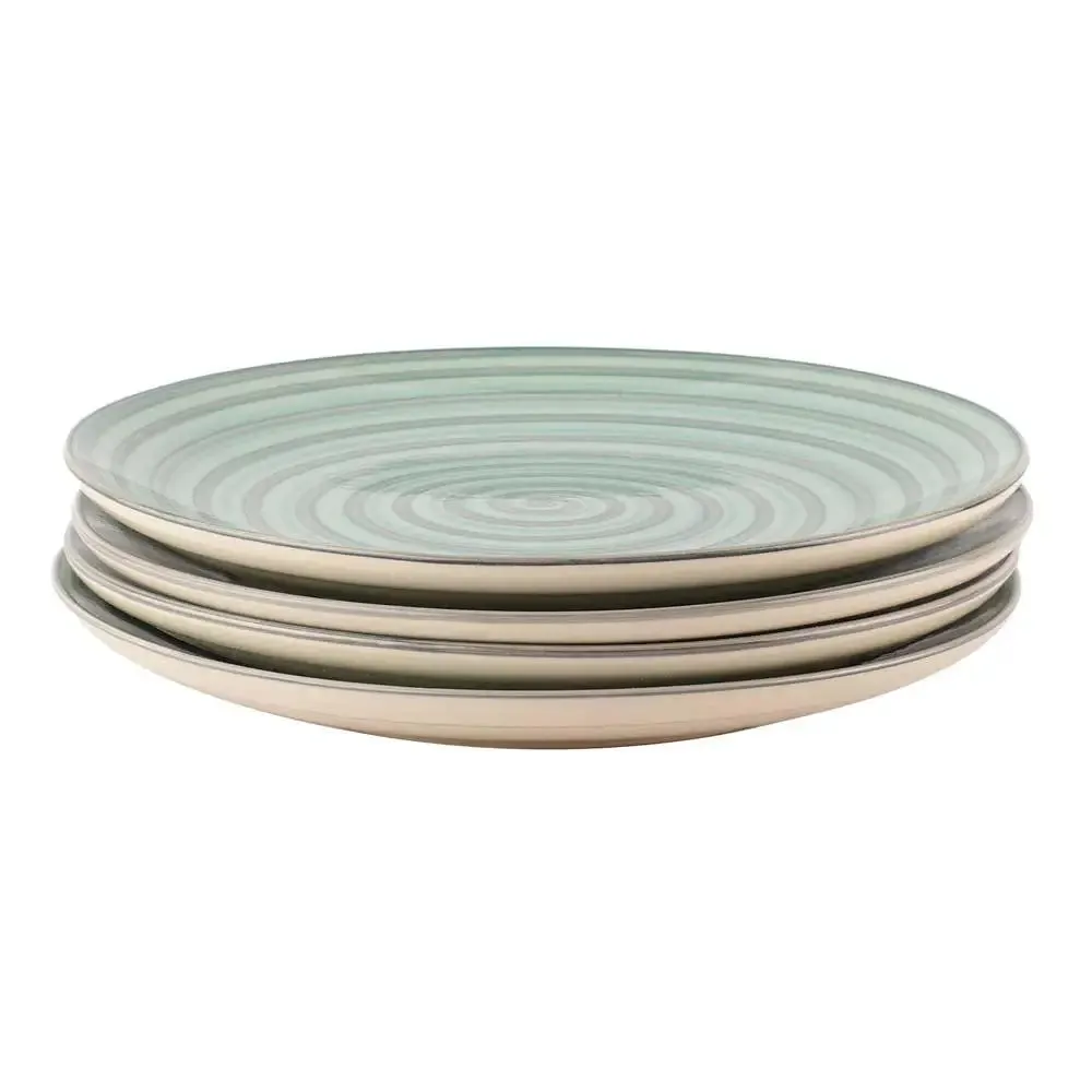 Green Spiral Designer Handpainted Ceramic Dinner Plates Set Of 4