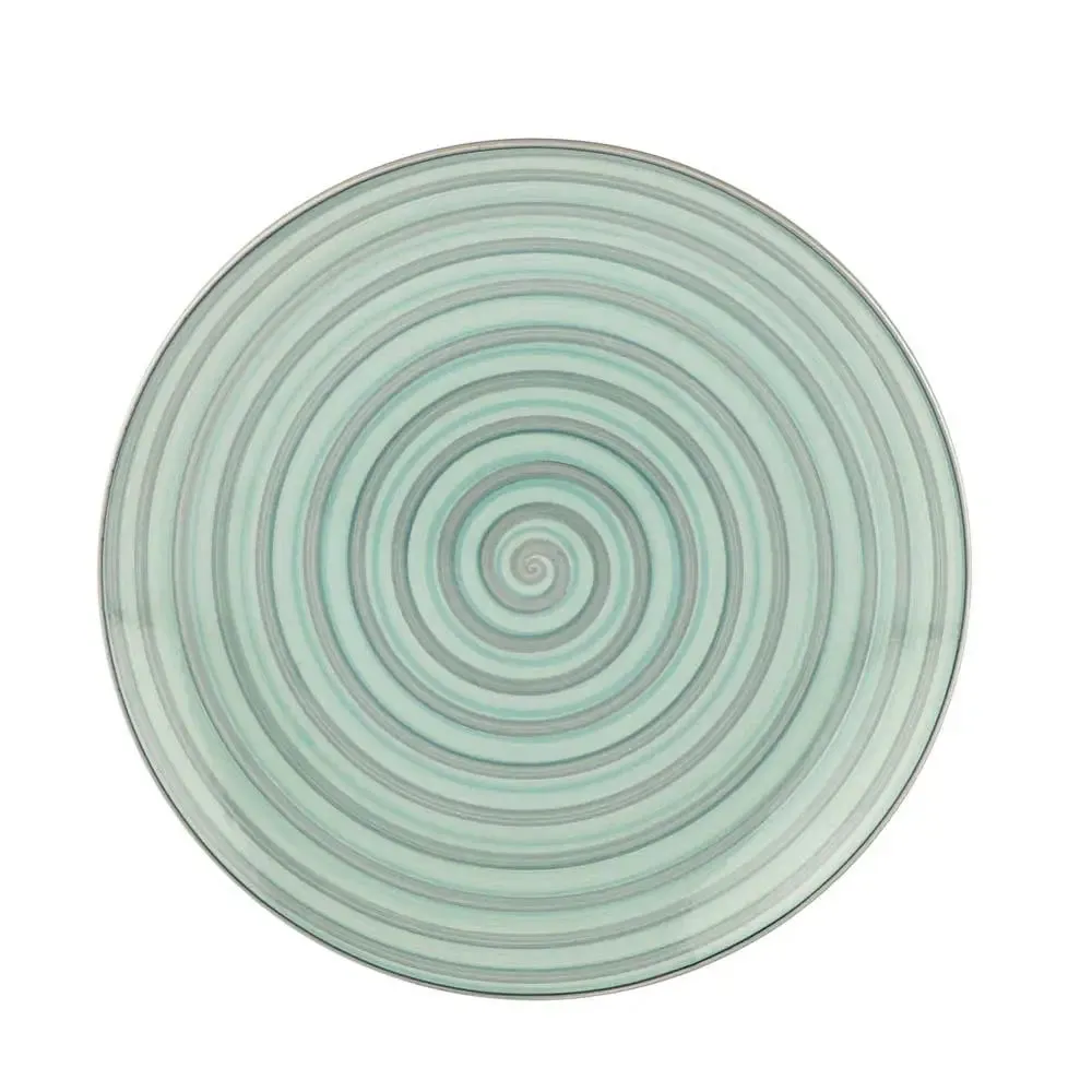 Green Spiral Designer Handpainted Ceramic Dinner Plates Set Of 4