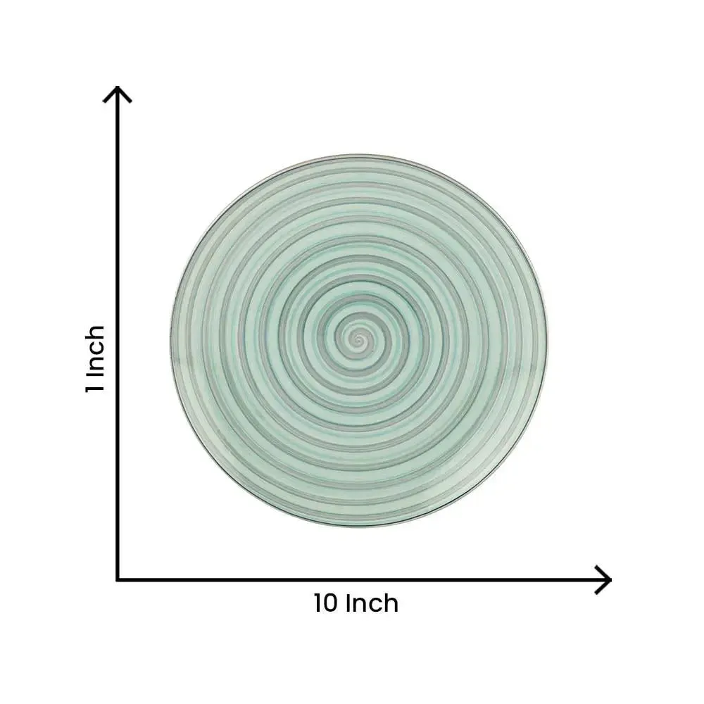 Green Spiral Designer Handpainted Ceramic Dinner Plates Set Of 4