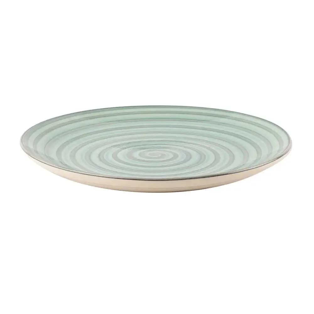 Green Spiral Designer Handpainted Ceramic Dinner Plates Set Of 4
