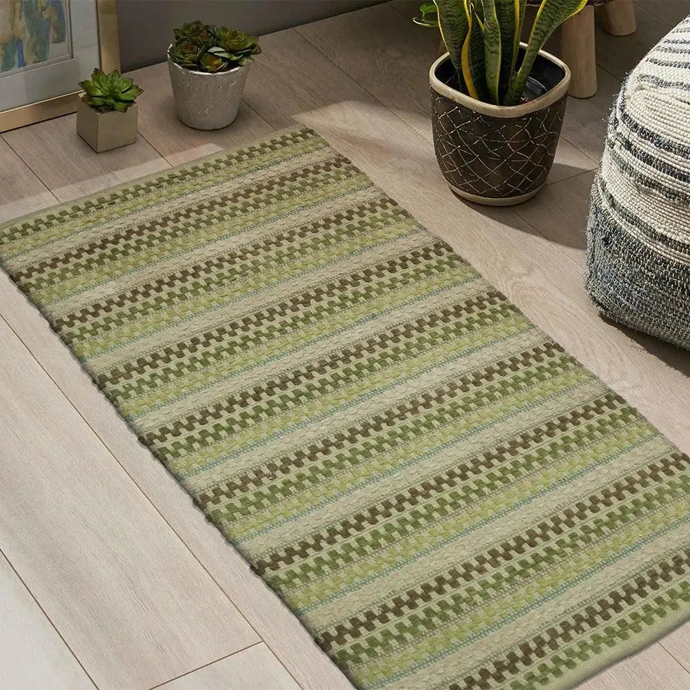 Green Traditional Pattern Handwoven Cotton Area Rug (20 x 32) Inches Single Piece