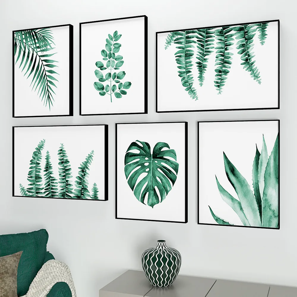 Green Tropical Ferns Wall Frame Set of 6