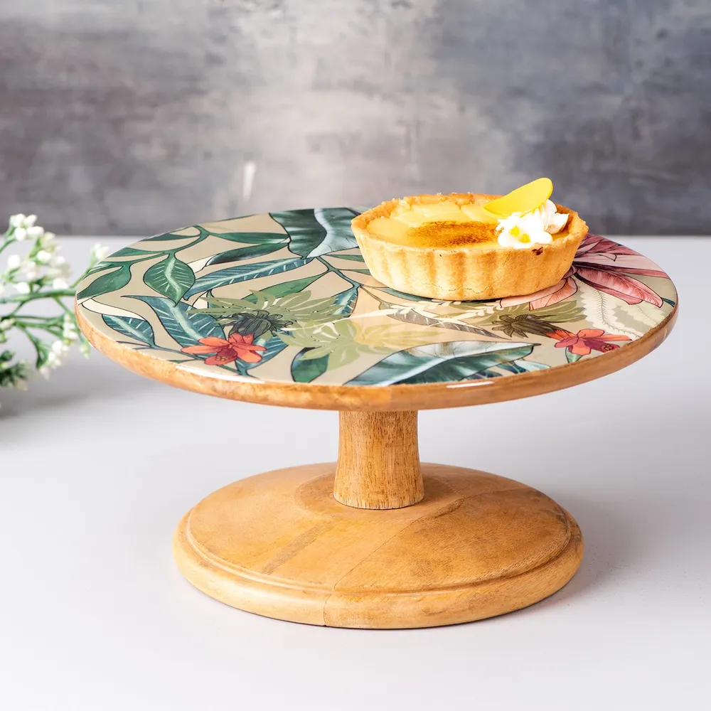 Green Wooden Textured Cake Stand and Server