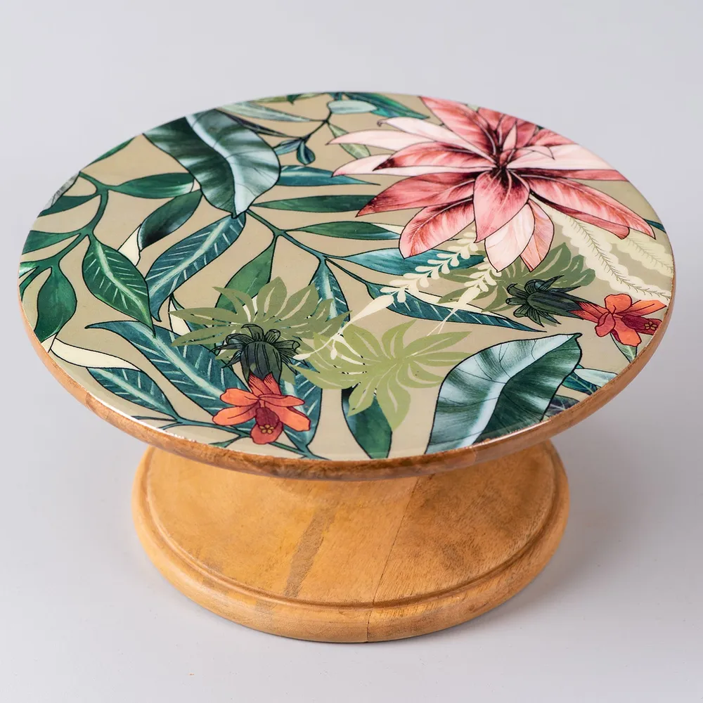 Green Wooden Textured Cake Stand and Server