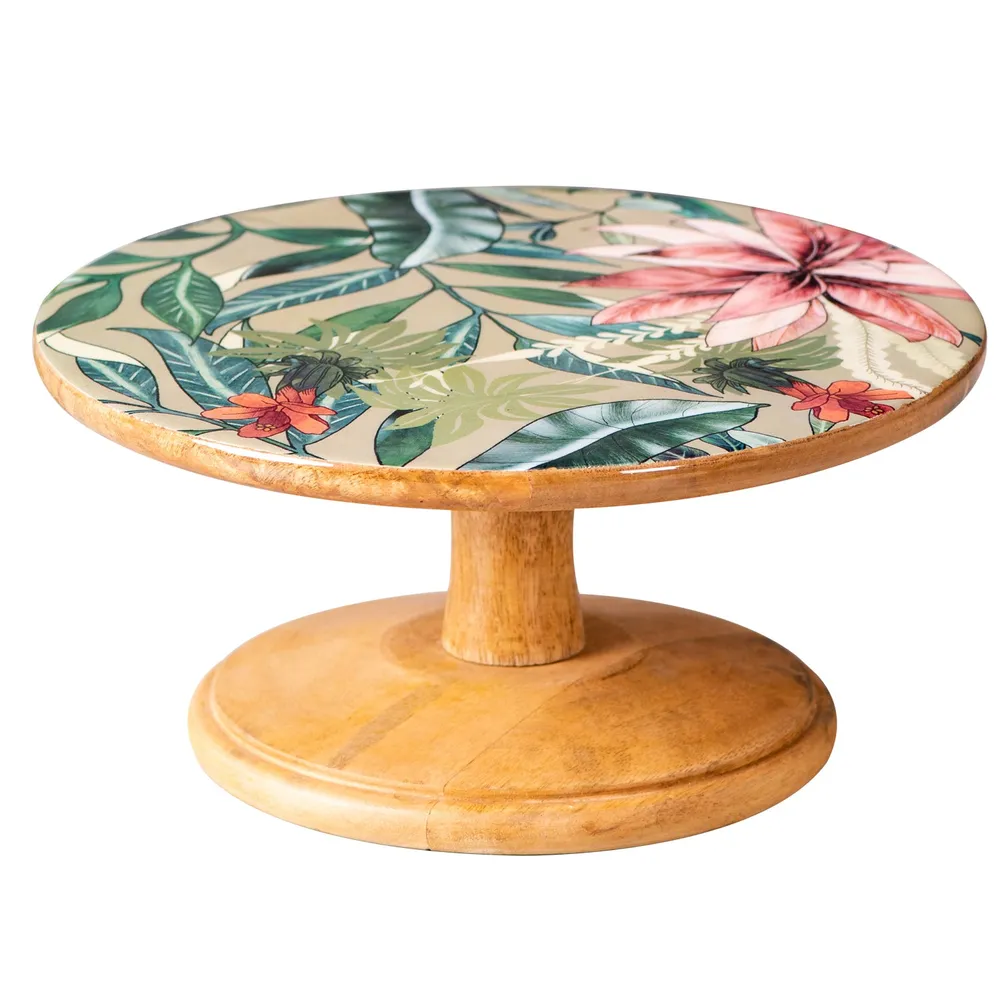 Green Wooden Textured Cake Stand and Server