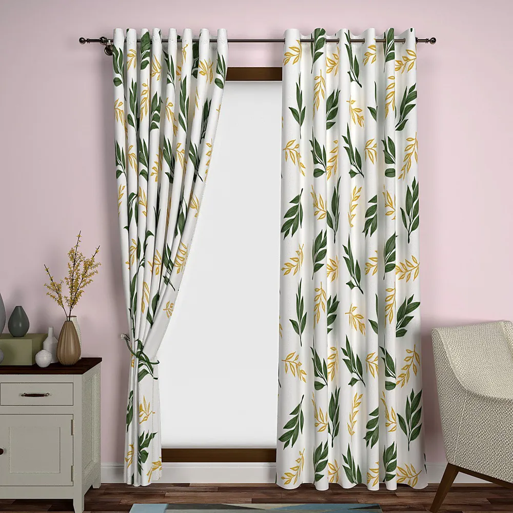 Green & Yellow Leafy Designer Door Curtain Medium Single Piece (7ft)
