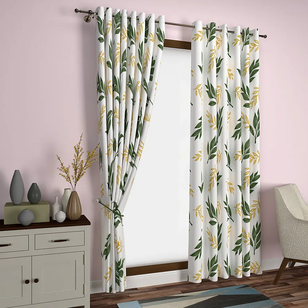 Green & Yellow Leafy Designer Door Curtain Medium Single Piece (7ft)