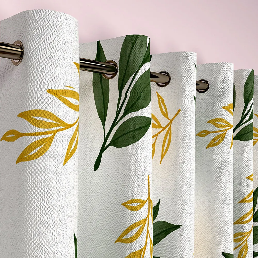 Green & Yellow Leafy Designer Window Curtain