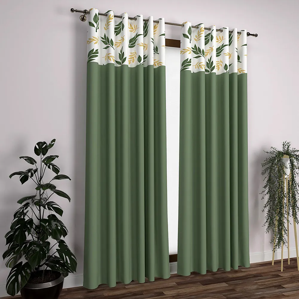 Green & Yellow Leafy Semi-Designer Window Curtain