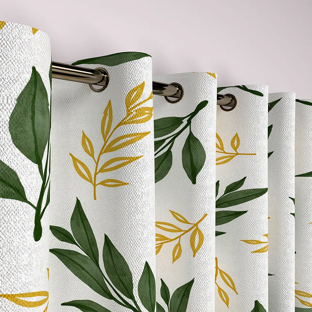 Green & Yellow Leafy Semi-Designer Window Curtain