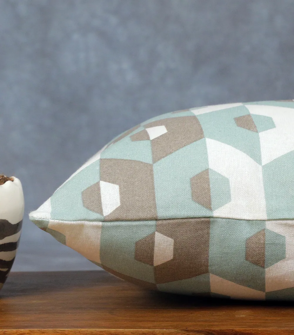 Greenacle Gray Hexagon Print Cushion Cover