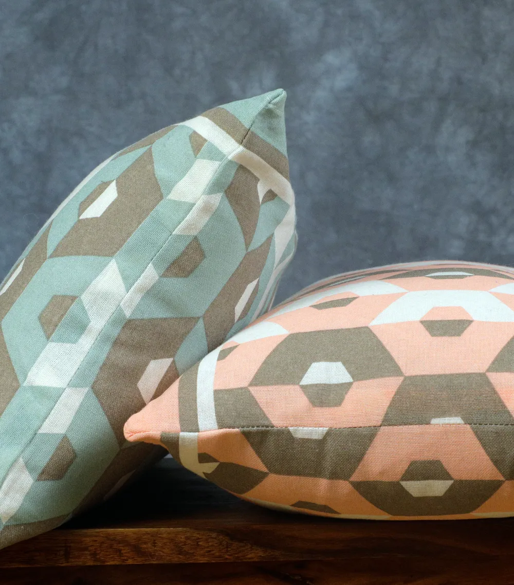 Greenacle Gray Hexagon Print Cushion Cover