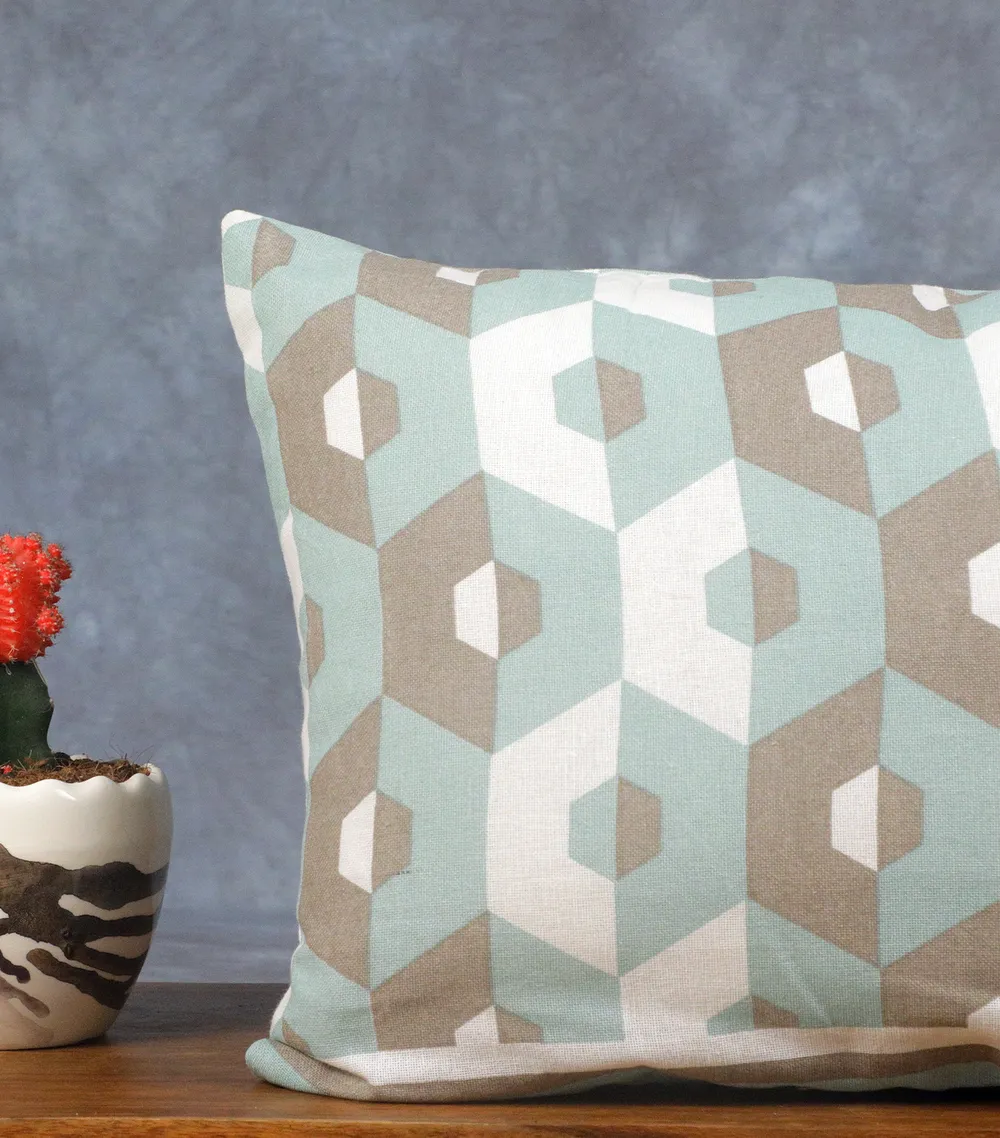 Greenacle Gray Hexagon Print Cushion Cover
