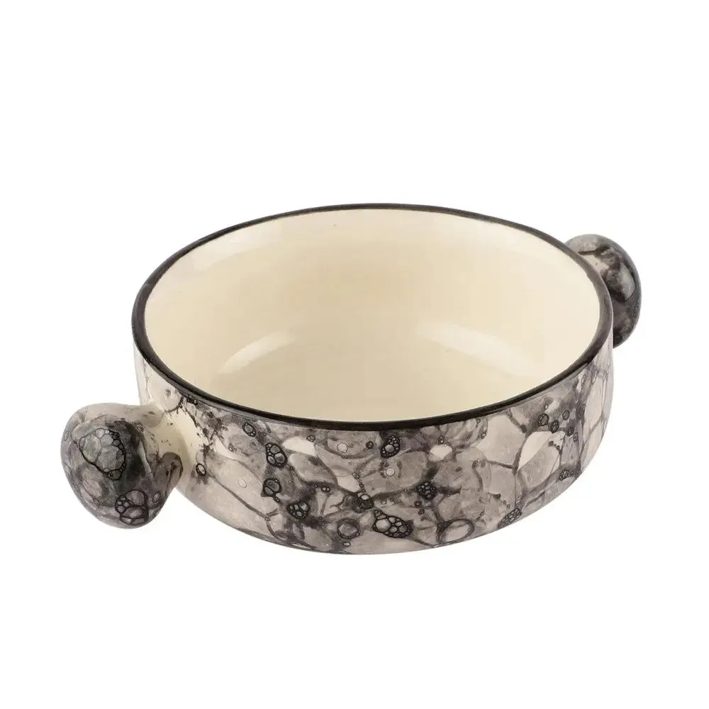 Grey Abstract Mughal Designer Ceramic Bowl Set With Handle Set Of 6