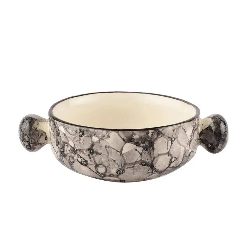 Grey Abstract Mughal Designer Ceramic Bowl Set With Handle Set Of 6