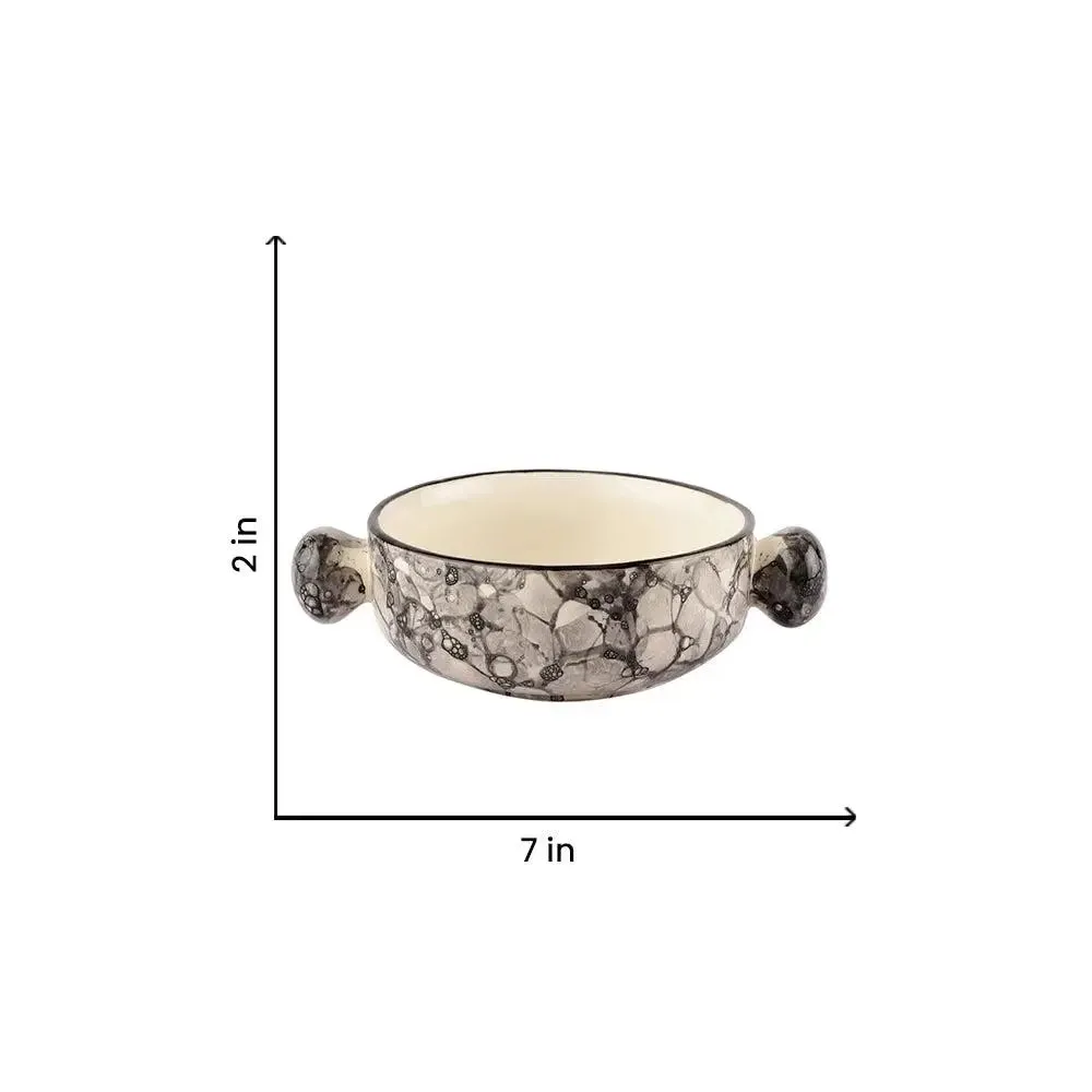 Grey Abstract Mughal Designer Ceramic Bowl Set With Handle Set Of 6