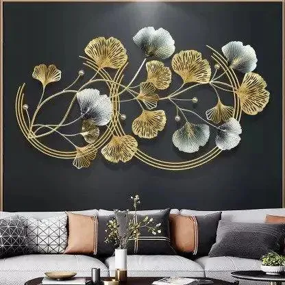 Grey And Gold Intertwined Branches And Leaves Metal Wall Art Decor
