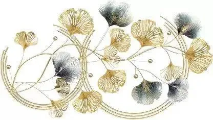 Grey And Gold Intertwined Branches And Leaves Metal Wall Art Decor