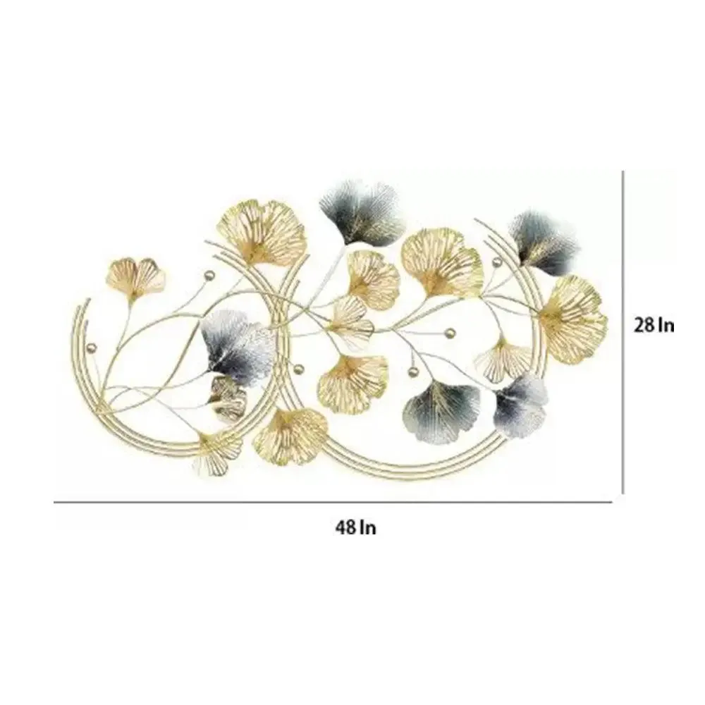 Grey And Gold Intertwined Branches And Leaves Metal Wall Art Decor