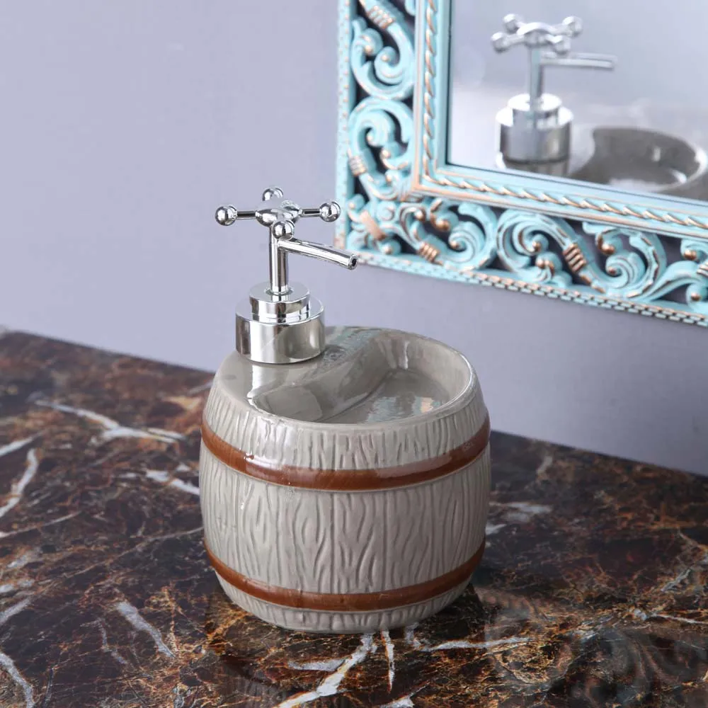Grey Barrel Motif Ceramic Soap Dispenser