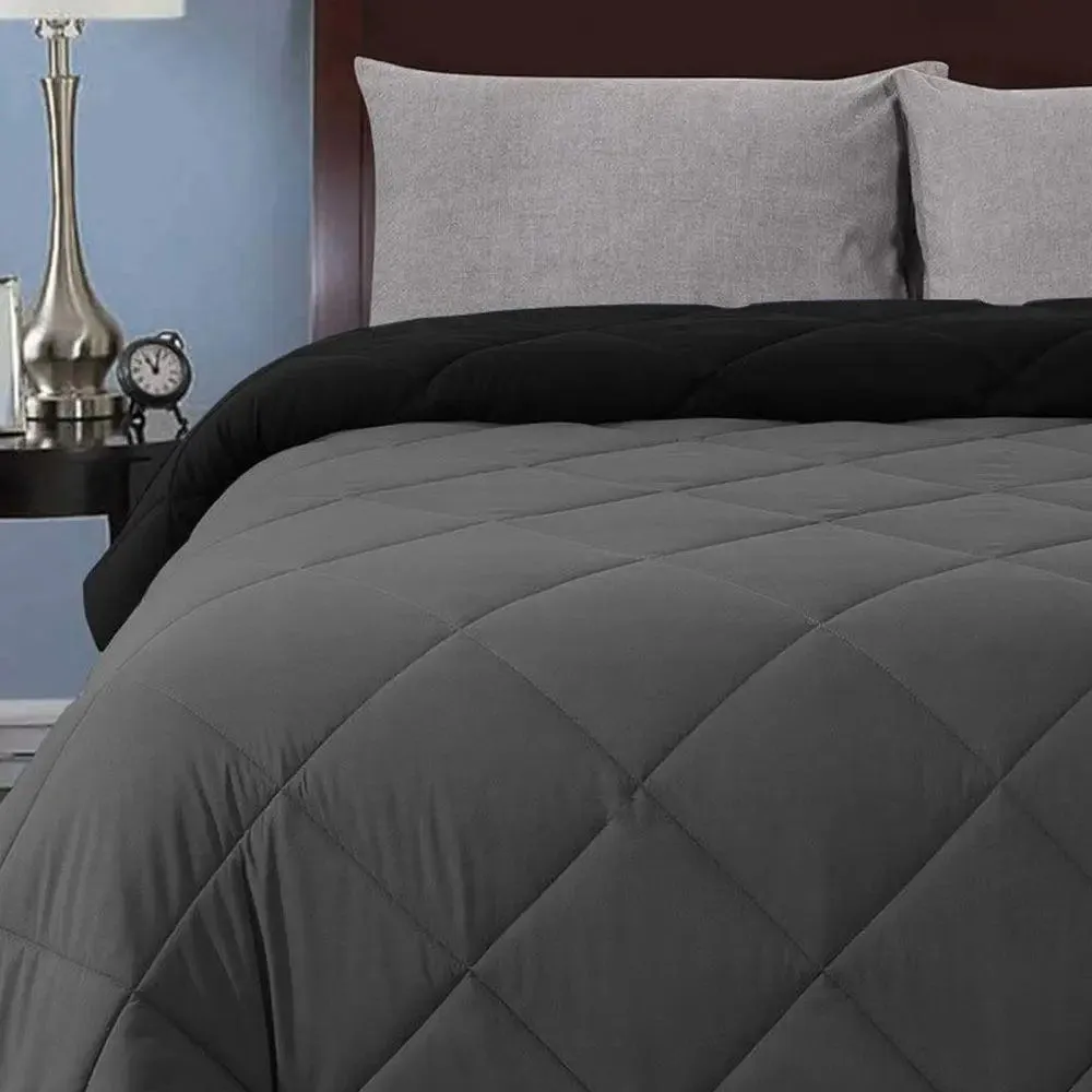 Grey & Black Quilted Single Bed Comforter