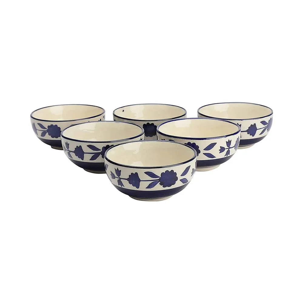 Grey & Blue Hand-Painted Ceramic Bowls Set Of 6