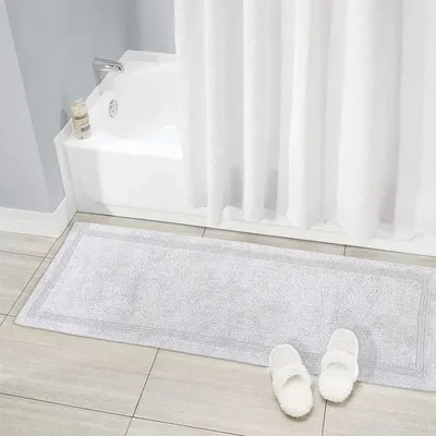Grey Bordered Cotton Bath Runner (50 x 150) cm
