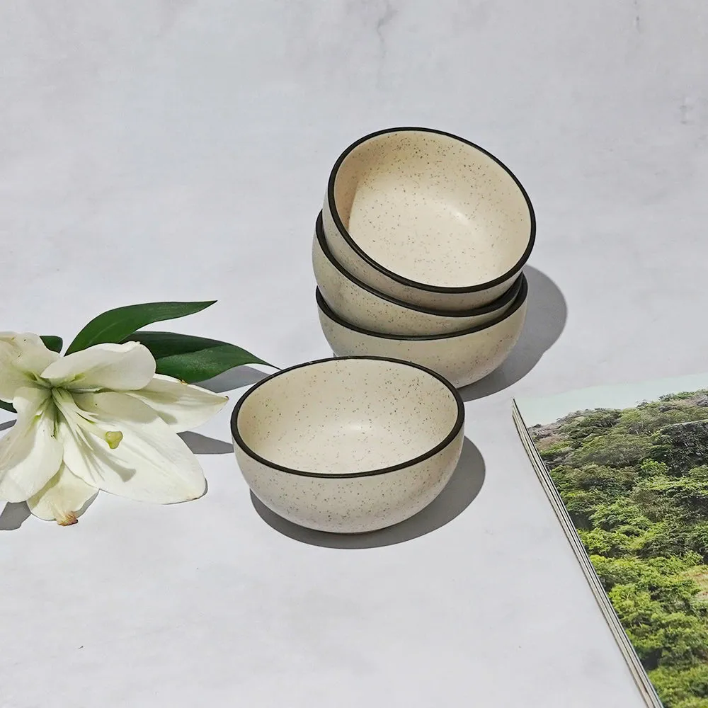 Grey Bordered White Ceramic Bowl Set Of 4
