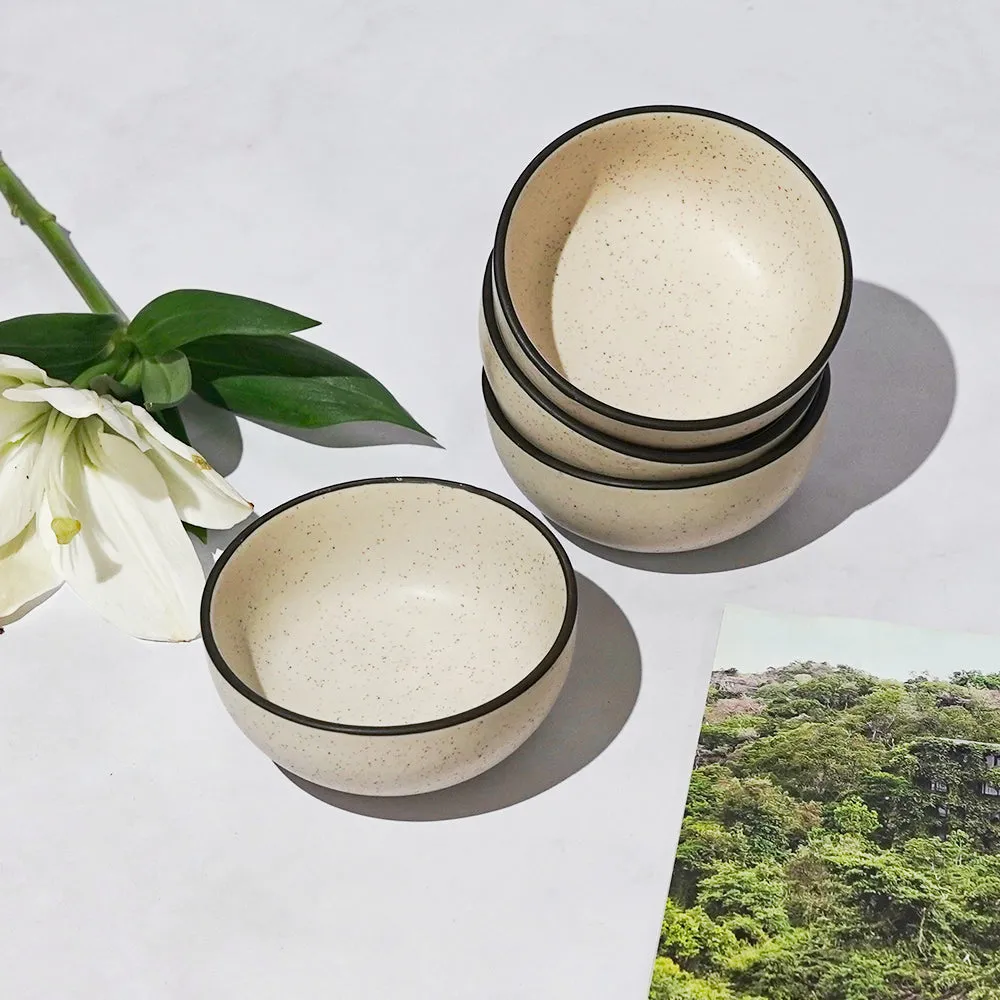 Grey Bordered White Ceramic Bowl Set Of 4