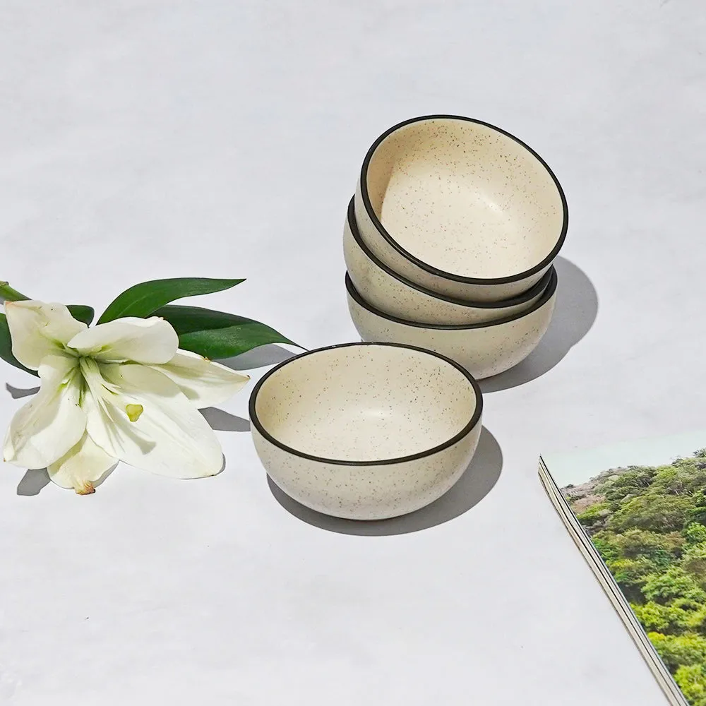 Grey Bordered White Ceramic Bowl Set Of 4