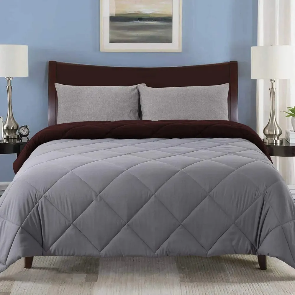 Grey & Brown Quilted Double Bed Comforter